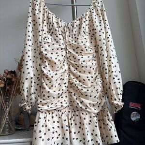 French Kiss Beige Dress with Black Flowers